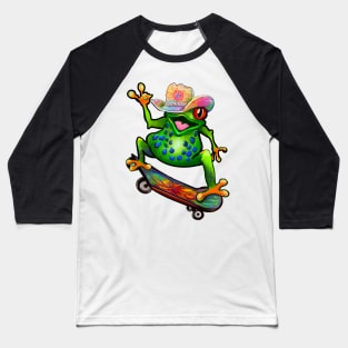 Frog - Peace sign tie dye Kawaii Froggy Skateboarding Cute Frog Texas cowboy hat Funny toad toads amphibian tadpole Green Red eyed tree frogs rain forest Lizard dragon zoology gift frog Baseball T-Shirt